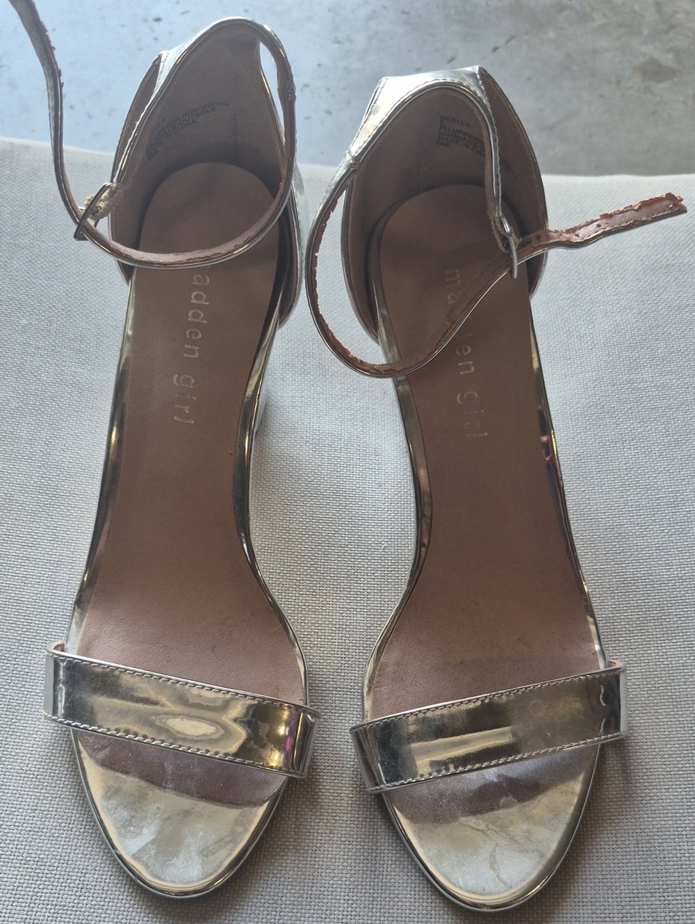 Madden Girl Shiny Gold Ankle-Strap Heels